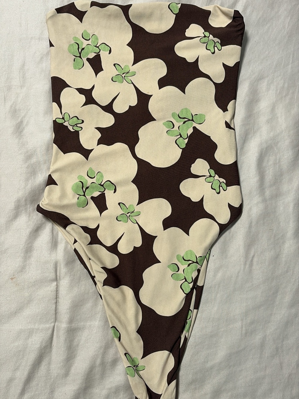 Stone Fox Swim Brown One-Piece with Cream Floral and Green Accents